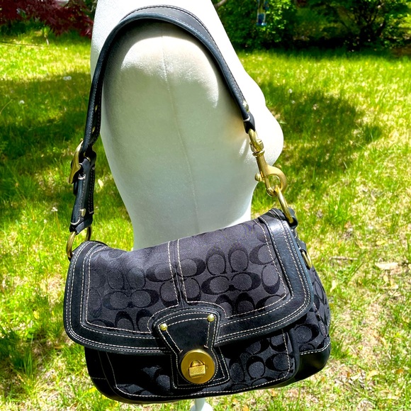 Coach Bags Coachs Vintage Black Canvas Leather Signature C Pattern